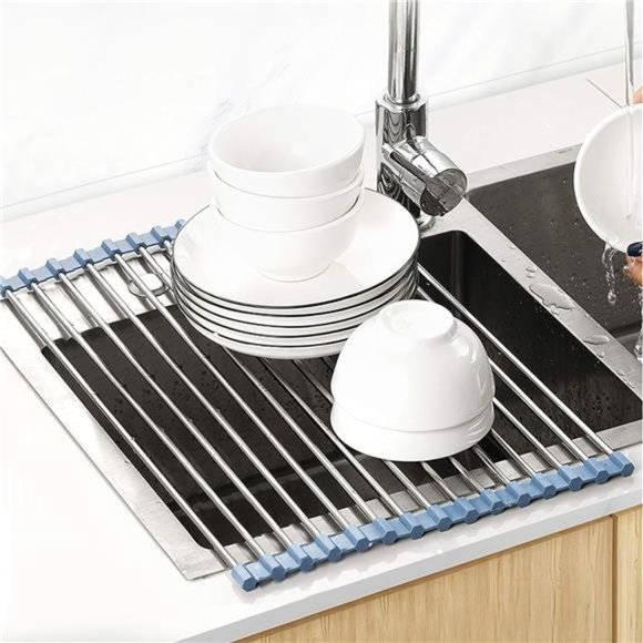 Sink Dish Drying Rack, Gray Kitchen Stainless Steel & Foldable Dish Drainer - Picture 1 of 6